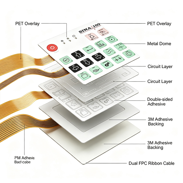 SINA 100 Medical Equipment Tactile Membrane Keypad
